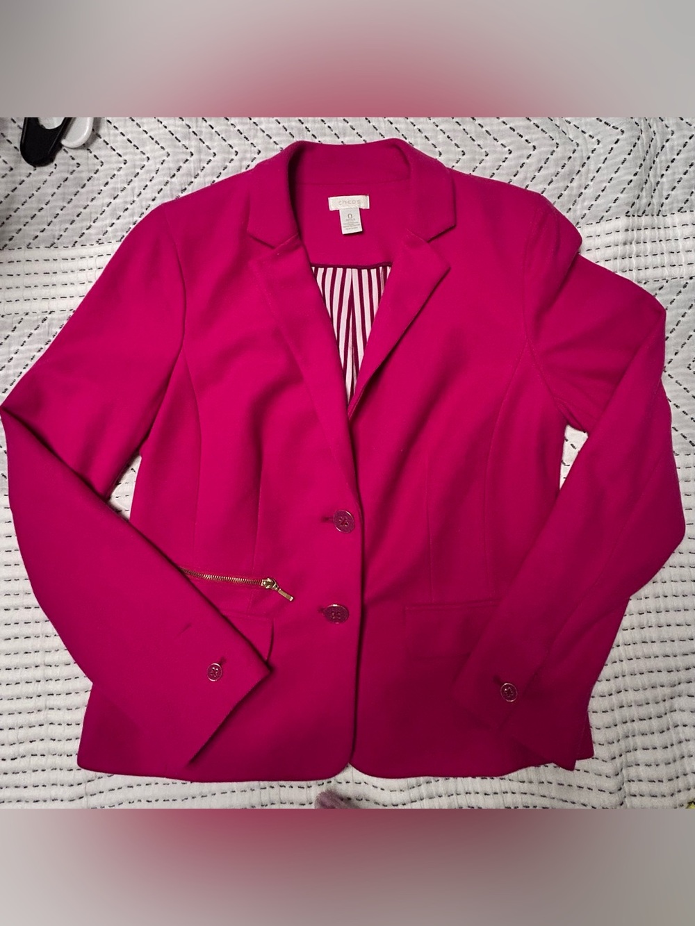 Chico's Fuchsia Zip-Accent Tailored Blazer